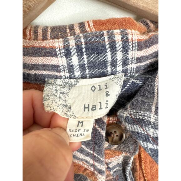 Oli & Hali Plaid Cotton Button-Up Shirt Jacket MT1683 - Orange/Blue M - Picture 2 of 10